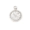 Vintage silver alloy clock pendant with Roman numerals and decorative engraving - Antique Silver
