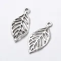 Paire de pendentifs vintage en alliage de feuilles argentées pour la création de bijoux - Argent antique