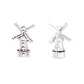 Vintage silver windmill charms for DIY jewelry making, showing front and back view - Antique Silver