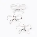 Vintage silver zinc alloy bow charm with double loops for DIY jewelry making accessories - Antique Silver