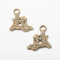 Pair of vintage bronze castle charms made of alloy for DIY jewelry making and crafts - Antique Bronze