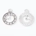 Vintage silver alloy clock pendant for DIY jewelry showing front and back texture - Antique Silver