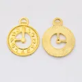 Pair of golden vintage alloy clock charms for DIY jewelry making with numeric details - Gold