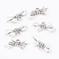 Set of 6 vintage antique silver bow pendants for DIY jewelry making and crafting - Antique Silver