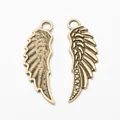 Pair of antique bronze wing pendants with detailed feather texture for DIY jewelry - Antique Bronze