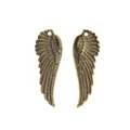 Pair of vintage bronze wing pendants with detailed feather texture for DIY jewelry making - Antique Bronze