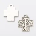 Vintage silver cross pendant with Chi-Rho, Alpha, and Omega symbols for DIY jewelry making - Antique Silver