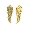 Pair of gold alloy angel wing pendants with detailed feather texture and top hanging loops - Antique Gold