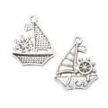 Vintage zeilboot hangers van zinklegering in oud zilver voor doe-het-zelf sieraden maken - Zeilboot / Zilver