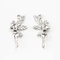 Vintage antique silver angel fairy charms for DIY jewelry making with leaf wing details - Antique Silver
