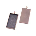 Vintage bronze rectangular pendant base 24x47mm for DIY jewelry making with mesh texture - Antique Red Copper