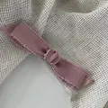 Handmade dusty pink grosgrain ribbon bow hair clip with decorative lace edges - Pink / Duckbill Clip