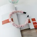 Pink and white checkered ruffled headband with a stylish cloud design and fabric texture - Headband / Pink
