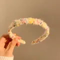 Colorful mixed wool plush headband with soft knit texture and sweet ins style aesthetic - Milky White