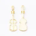Golden violin-shaped metal pendant charm for DIY jewelry making, front and back view - Gold