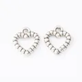 Set of two vintage silver heart pendants with beaded edges for DIY jewelry making - Antique Silver