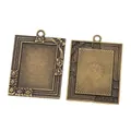 Antike Bronzene rechteckige Blumen-Anhänger mit DIY-Fassung zeigt beide Seiten des Charms - Antikbronze