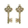 Vintage bronze zinc alloy key pendant with ornate filigree handle for DIY jewelry making - Antique Bronze