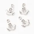 Vintage silver alloy peace dove charms for DIY jewelry making with feather textures - Antique Silver