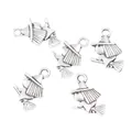 Five vintage silver witch on broomstick charms for Halloween DIY jewelry making projects - Antique Silver