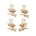 Set of four light gold wizard witch alloy pendants on brooms for DIY jewelry crafting - KC Gold
