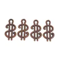 Detailed view of four vintage bronze dollar sign alloy pendants for DIY jewelry making - Antique Red Copper