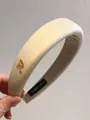 Beige velvet padded headband with vintage gold R letter and handmade craftsmanship - Headband / Off White