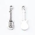 Vintage zinc alloy electric guitar pendant in antique silver finish with front and back view - Antique Silver