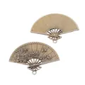 Vintage bronze-finish zinc alloy fan charms with rose and butterfly embossed details - Antique Bronze