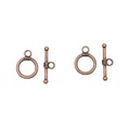 Macro detail of vintage red copper OT toggle clasps with aged brushed metal texture - Antique Red Copper
