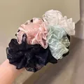 Chouchous géants en dentelle et mesh noir, rose, menthe et blanc avec texture pailletée - Cravate à cheveux / Noir