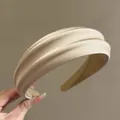 Champagne gold padded satin headband with pleated silk texture for retro hair styling - Khaki