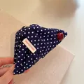 Pinza per capelli in denim blu scuro a pois con etichetta fatta a mano per donne - Pinza Triangolo a Pois