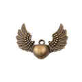 Vintage zinc alloy wing heart pendant with detailed bronze feather texture for DIY jewelry - Antique Bronze