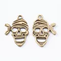 Set of two vintage bronze pirate skull charms made of alloy for DIY jewelry making - Antique Bronze