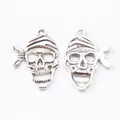 Pair of retro silver zinc alloy skull charms with bandana design for DIY jewelry making - Antique Silver
