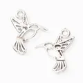 Pair of vintage silver hummingbird charms in alloy metal for DIY jewelry making and crafts - Antique Silver