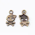 Vintage bronze skull and crossbones alloy pendants with bows for DIY jewelry making - Antique Bronze