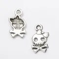 Vintage silver skull and crossbones metal pendants with Kuromi style details - Antique Silver