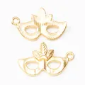 DIY vintage gold alloy masquerade mask pendants for jewelry making with vertical texture - Gold