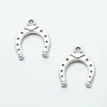 Pair of retro zinc alloy horseshoe pendants with a vintage silver finish for DIY jewelry - Antique Silver