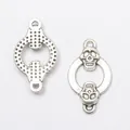 Vintage silver skull pendant connector in zinc alloy with double hanging rings - Antique Silver
