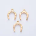 Three gold horseshoe pendants with square texture for DIY jewelry making projects - KC Gold