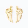 Symmetric golden angel wing alloy pendants with detailed feather texture and top hanging loops - Gold