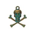 Retro zinc alloy skull and crossbones pendant with an antique bronze verdigris finish - Antique Green