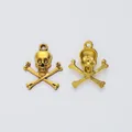 Vintage gold skull and crossbones alloy pendants with dual-side view for DIY jewelry - Antique Gold