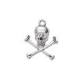 Retro zinc alloy skull and crossbones charm in antique silver finish for DIY jewelry making - Antique Silver