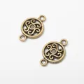Pair of vintage bronze circular hollow flower pendants for DIY jewelry connectors - Antique Bronze