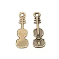 Vintage bronze violin guitar charms for DIY jewelry making showing front and back - Violin / Antique Bronze