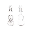 DIY silver violin metal pendants for jewelry making showing front and back views - Violin / Antique Silver